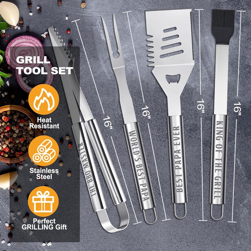 LEWARAN Papa Gifts from Grandkids, Gifts for Papa Christmas, Grilling Accessories, Heavy Duty Stainless Steel Grill Set BBQ Grill Tools for Outdoor Grill with Aluminum Case, Camping Grill Utensils Set - Image 4